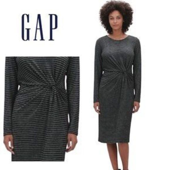 Gap Metallic Black & Silver Striped Long Sleeve Dress NWT - Picture 12 of 12